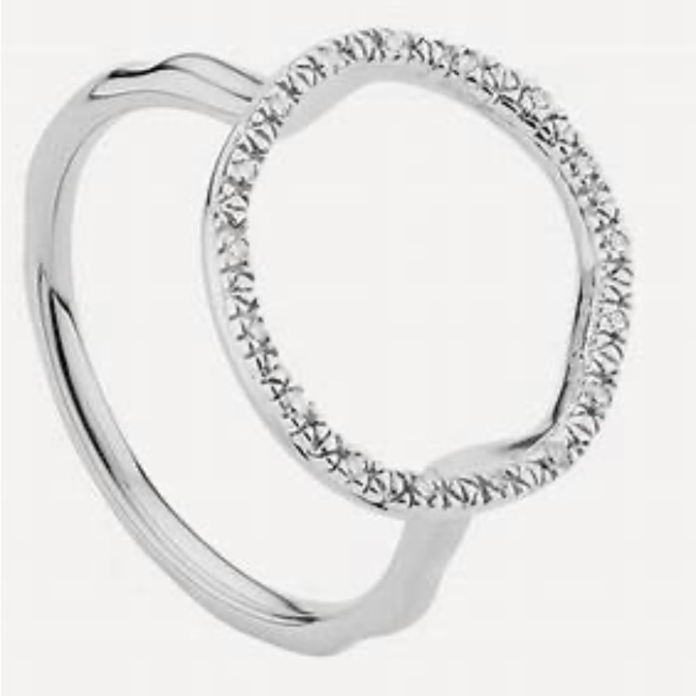 Monica Vinader Riva Circle diamond ring in Sterling Silver. Size 8